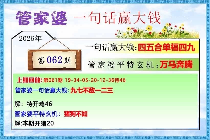 管家婆一句赢大钱